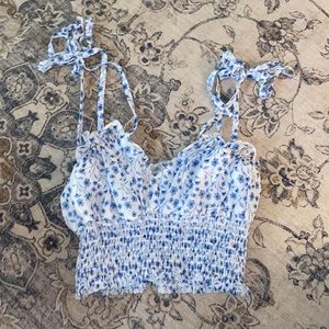 Blue and White Floral Top